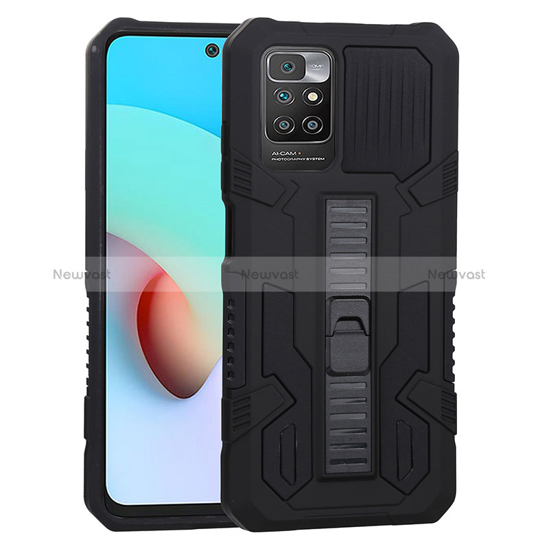 Silicone Matte Finish and Plastic Back Cover Case with Stand ZJ1 for Xiaomi Redmi 10 (2022) Black