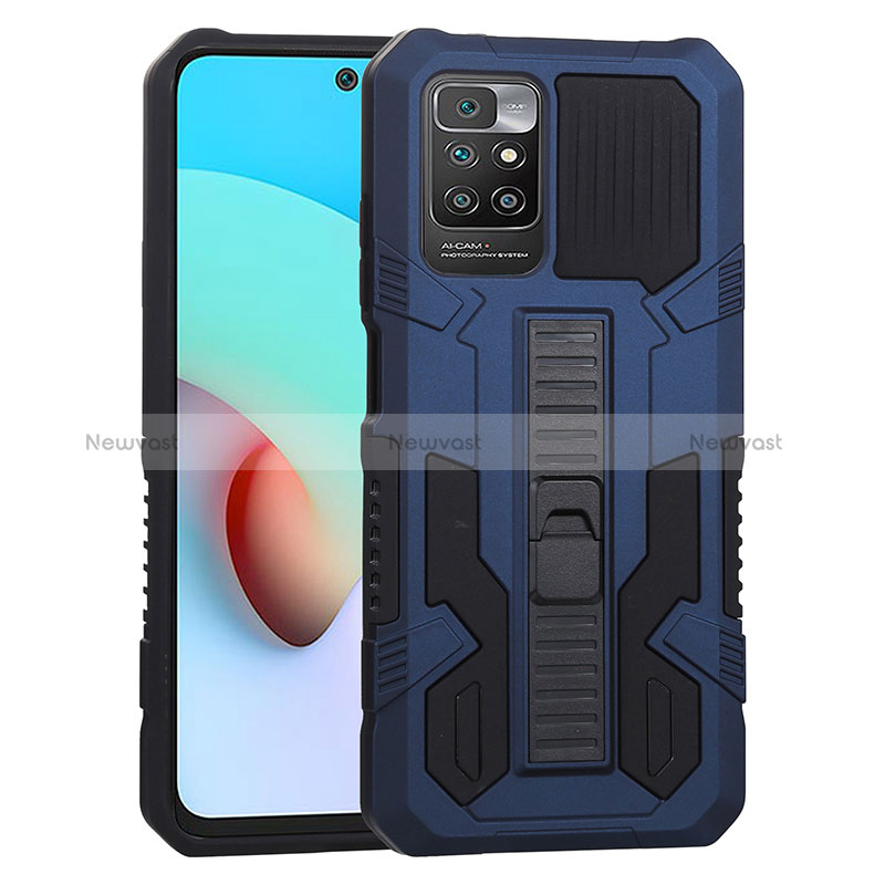 Silicone Matte Finish and Plastic Back Cover Case with Stand ZJ1 for Xiaomi Redmi 10 (2022) Blue