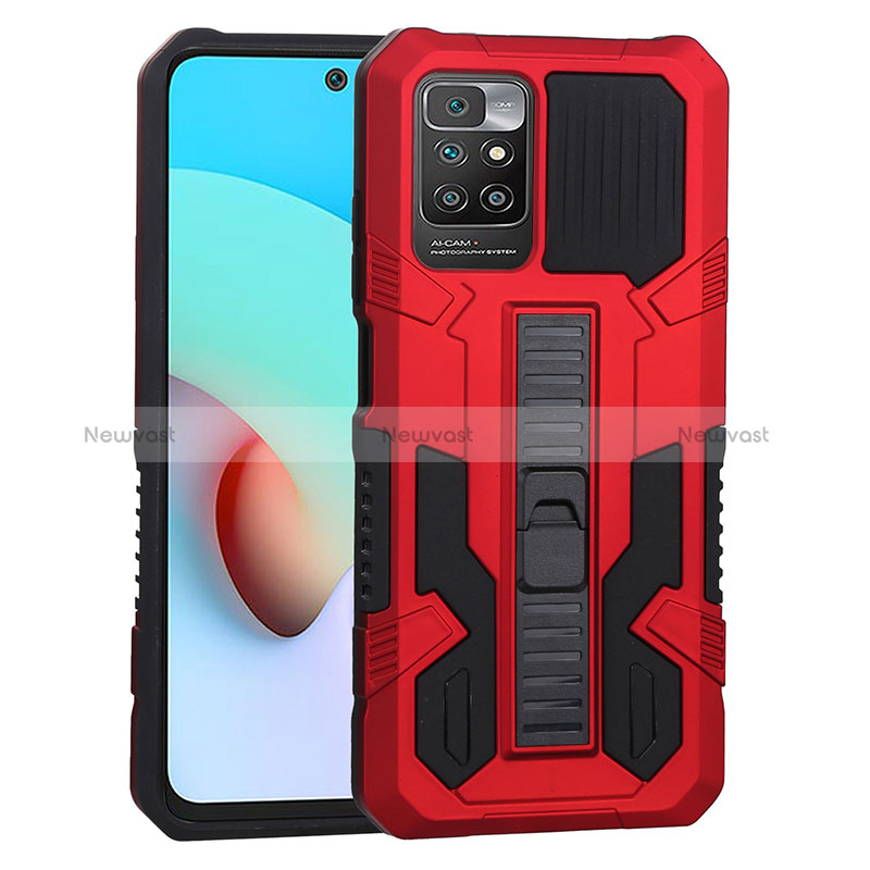 Silicone Matte Finish and Plastic Back Cover Case with Stand ZJ1 for Xiaomi Redmi 10 (2022) Red