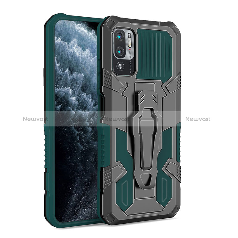 Silicone Matte Finish and Plastic Back Cover Case with Stand ZJ2 for Xiaomi POCO M3 Pro 5G Green