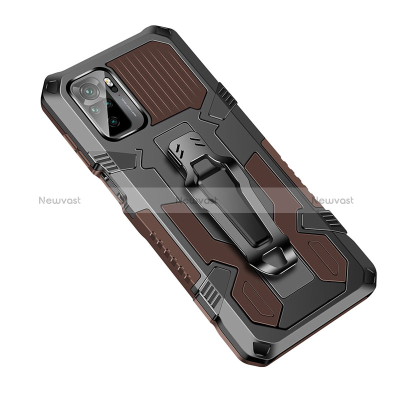 Silicone Matte Finish and Plastic Back Cover Case with Stand ZJ2 for Xiaomi Poco M5S Brown