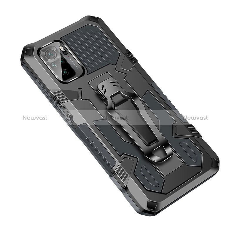 Silicone Matte Finish and Plastic Back Cover Case with Stand ZJ2 for Xiaomi Poco M5S Gray
