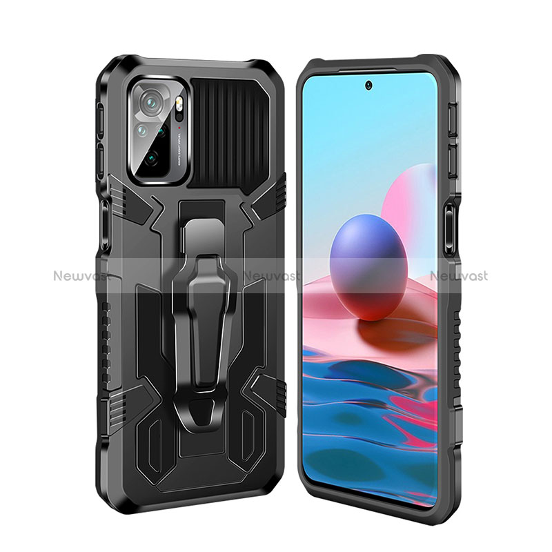 Silicone Matte Finish and Plastic Back Cover Case with Stand ZJ2 for Xiaomi Redmi Note 10 4G