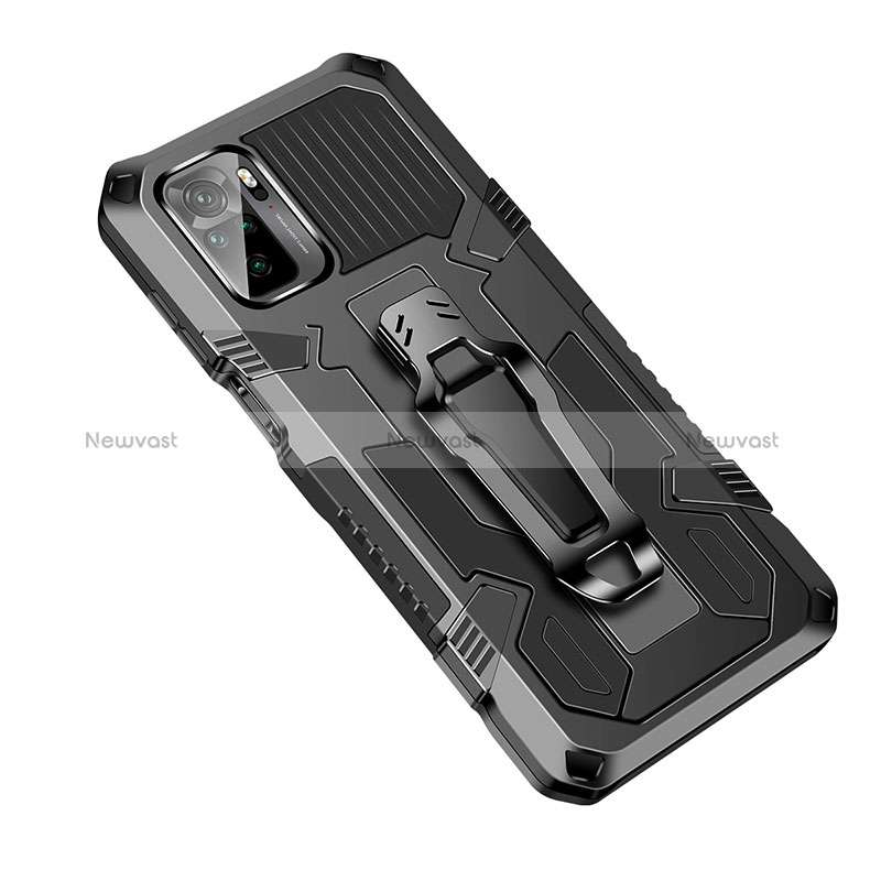 Silicone Matte Finish and Plastic Back Cover Case with Stand ZJ2 for Xiaomi Redmi Note 10 4G Black