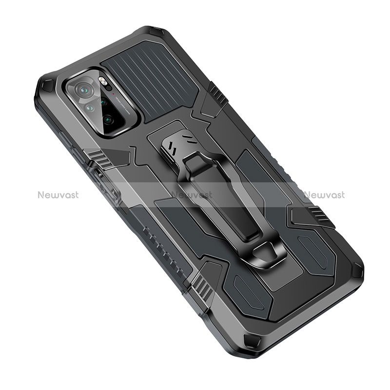 Silicone Matte Finish and Plastic Back Cover Case with Stand ZJ2 for Xiaomi Redmi Note 10 4G Gray