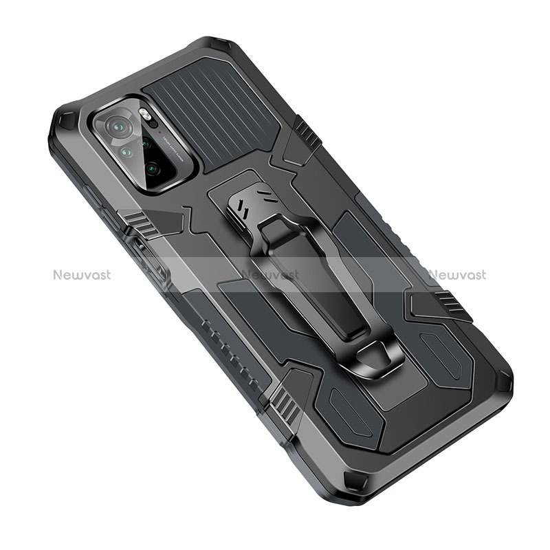 Silicone Matte Finish and Plastic Back Cover Case with Stand ZJ2 for Xiaomi Redmi Note 10S 4G Gray