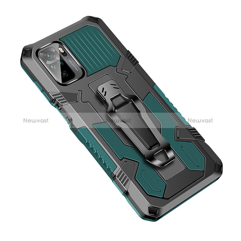 Silicone Matte Finish and Plastic Back Cover Case with Stand ZJ2 for Xiaomi Redmi Note 10S 4G Green