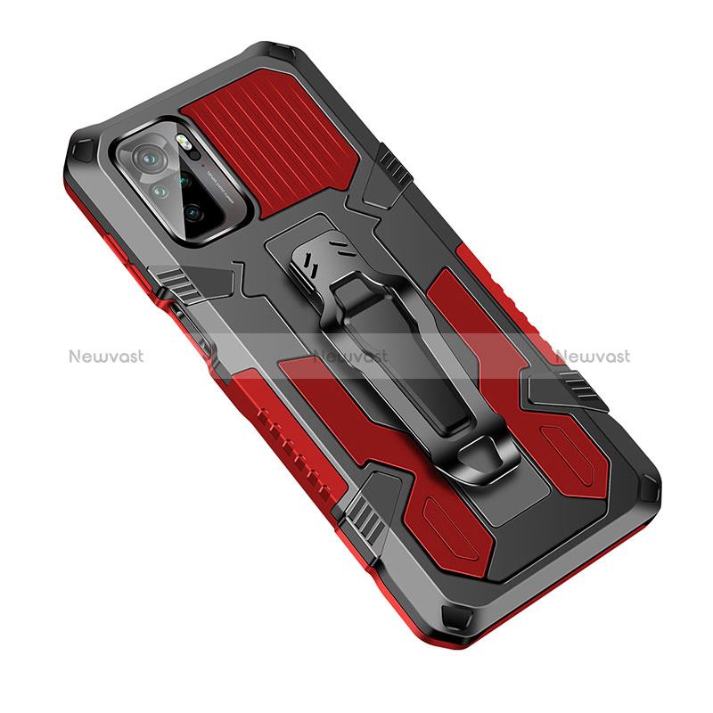 Silicone Matte Finish and Plastic Back Cover Case with Stand ZJ2 for Xiaomi Redmi Note 10S 4G Red