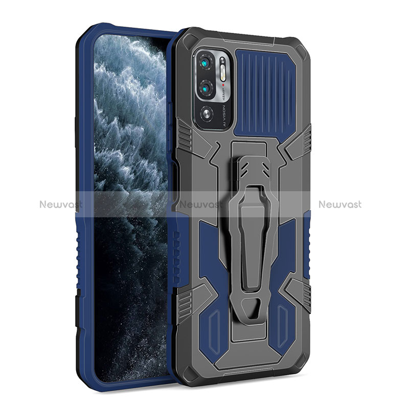 Silicone Matte Finish and Plastic Back Cover Case with Stand ZJ2 for Xiaomi Redmi Note 10T 5G Blue