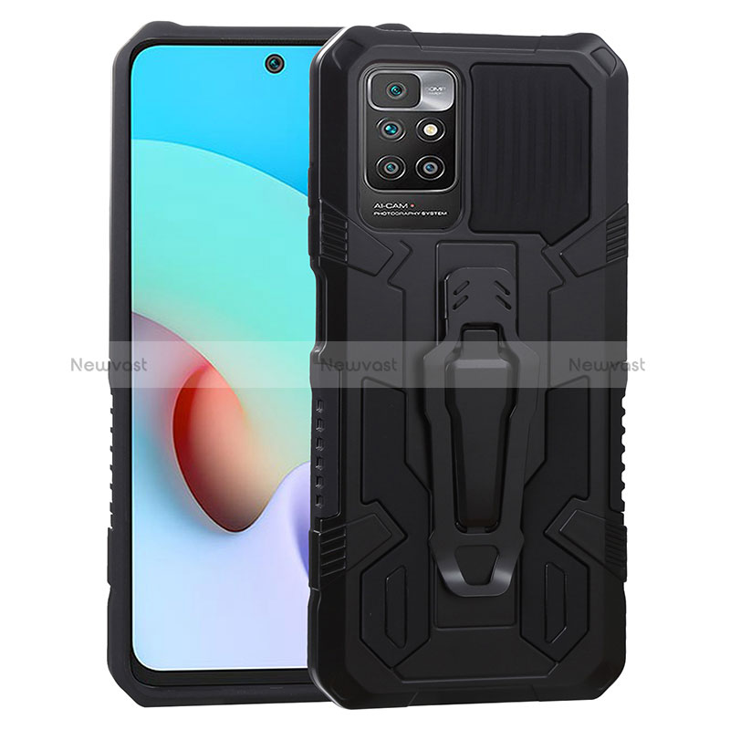 Silicone Matte Finish and Plastic Back Cover Case with Stand ZJ2 for Xiaomi Redmi Note 11 4G (2021) Black