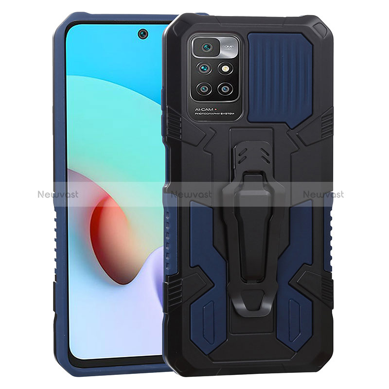 Silicone Matte Finish and Plastic Back Cover Case with Stand ZJ2 for Xiaomi Redmi Note 11 4G (2021) Blue