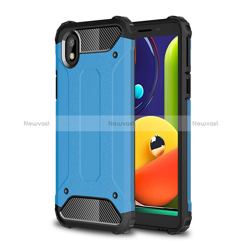 Silicone Matte Finish and Plastic Back Cover Case WL1 for Samsung Galaxy A01 Core Blue