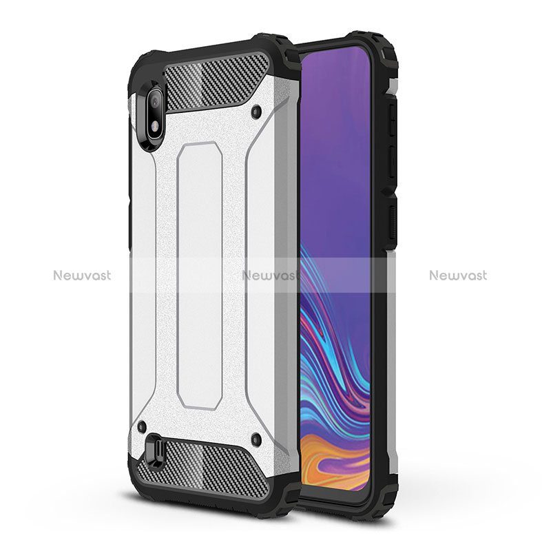 Silicone Matte Finish and Plastic Back Cover Case WL1 for Samsung Galaxy A10 Silver