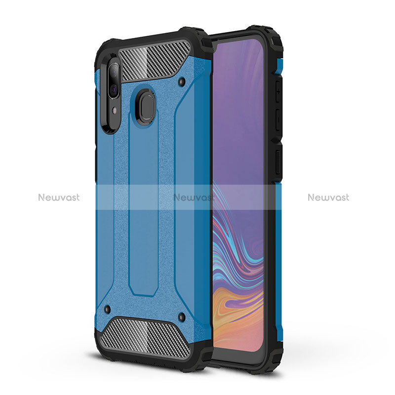 Silicone Matte Finish and Plastic Back Cover Case WL1 for Samsung Galaxy A30 Blue