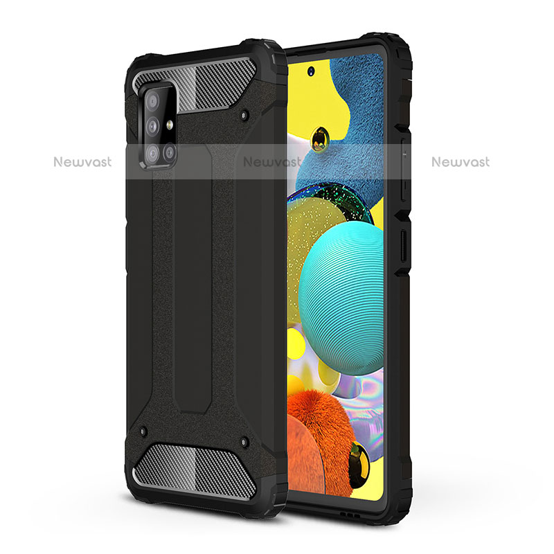 Silicone Matte Finish and Plastic Back Cover Case WL1 for Samsung Galaxy A51 4G Black