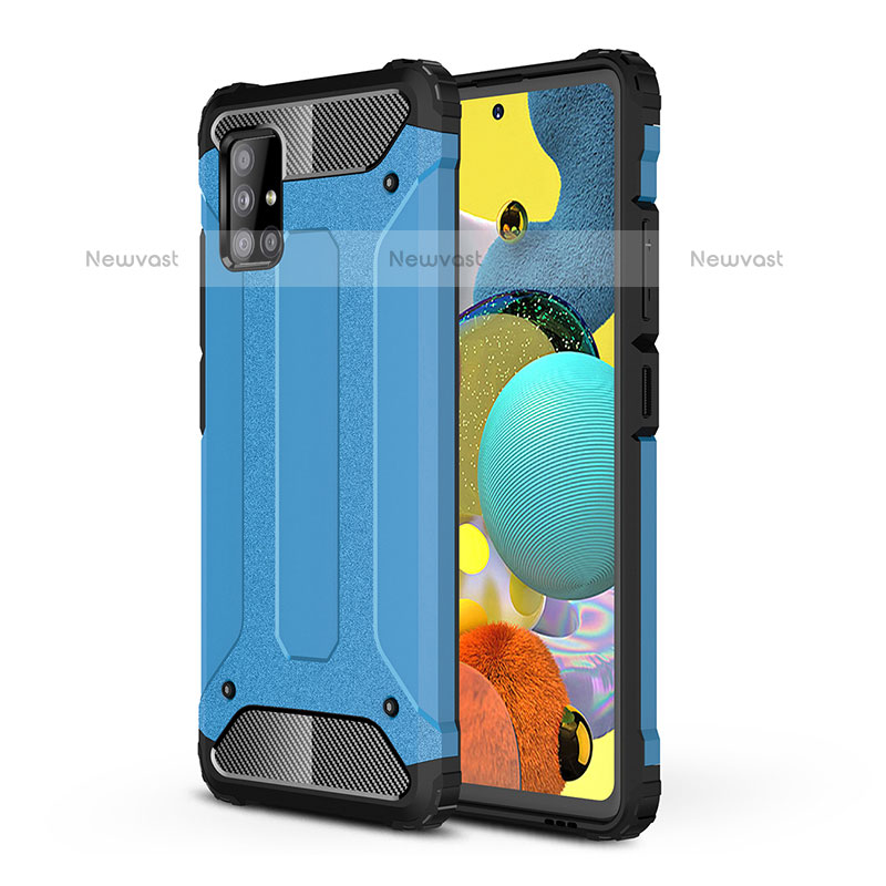 Silicone Matte Finish and Plastic Back Cover Case WL1 for Samsung Galaxy A51 4G Blue