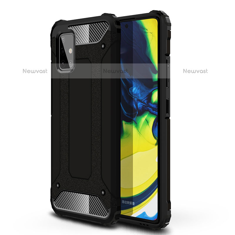 Silicone Matte Finish and Plastic Back Cover Case WL1 for Samsung Galaxy A71 4G A715 Black
