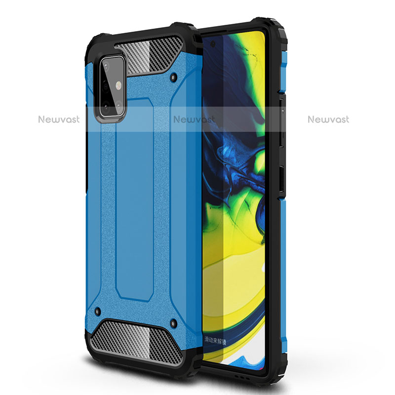 Silicone Matte Finish and Plastic Back Cover Case WL1 for Samsung Galaxy A71 4G A715 Blue