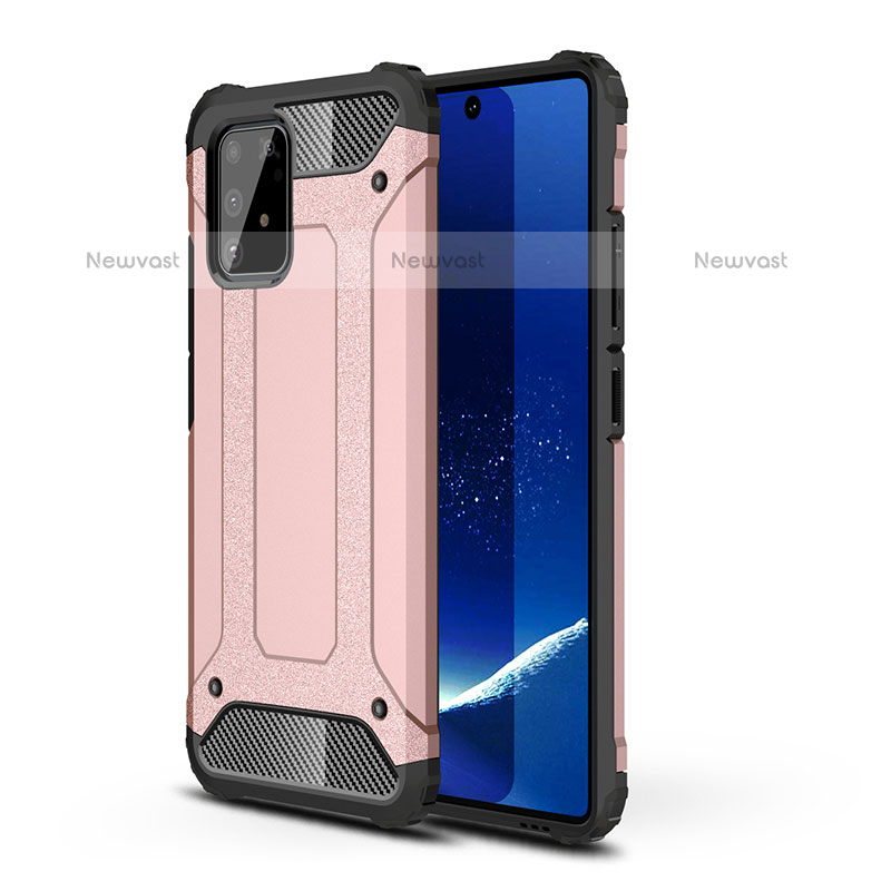 Silicone Matte Finish and Plastic Back Cover Case WL1 for Samsung Galaxy A91 Rose Gold