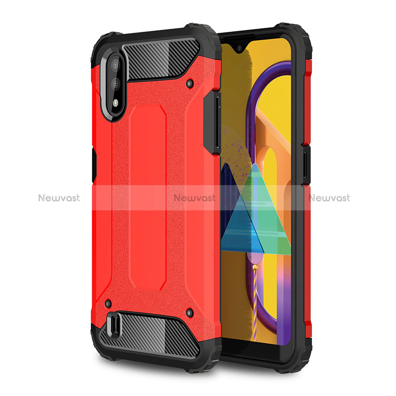 Silicone Matte Finish and Plastic Back Cover Case WL1 for Samsung Galaxy M01 Red