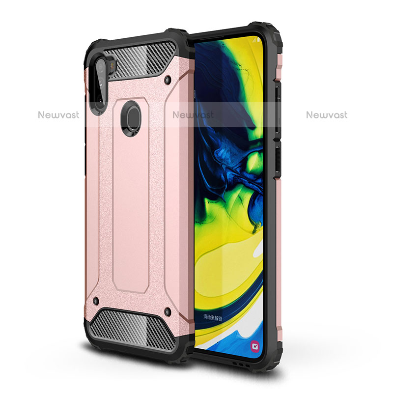 Silicone Matte Finish and Plastic Back Cover Case WL1 for Samsung Galaxy M11 Rose Gold