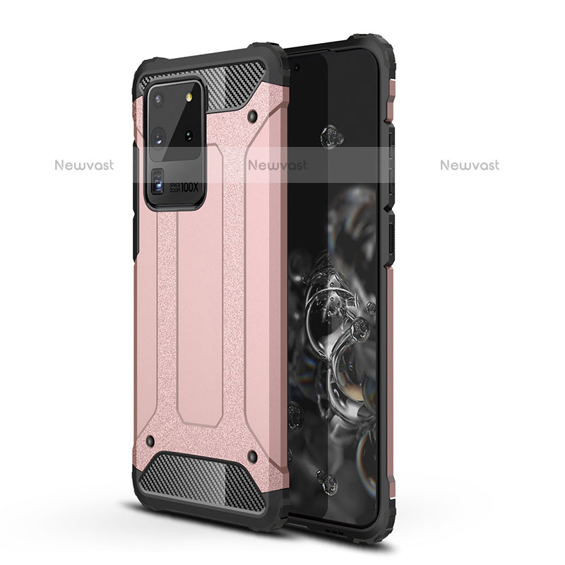 Silicone Matte Finish and Plastic Back Cover Case WL1 for Samsung Galaxy S20 Ultra Rose Gold