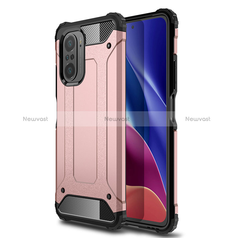 Silicone Matte Finish and Plastic Back Cover Case WL1 for Xiaomi Redmi K40 Pro 5G Rose Gold