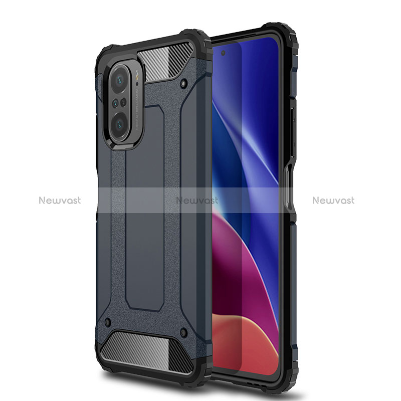 Silicone Matte Finish and Plastic Back Cover Case WL1 for Xiaomi Redmi K40 Pro+ Plus 5G Navy Blue