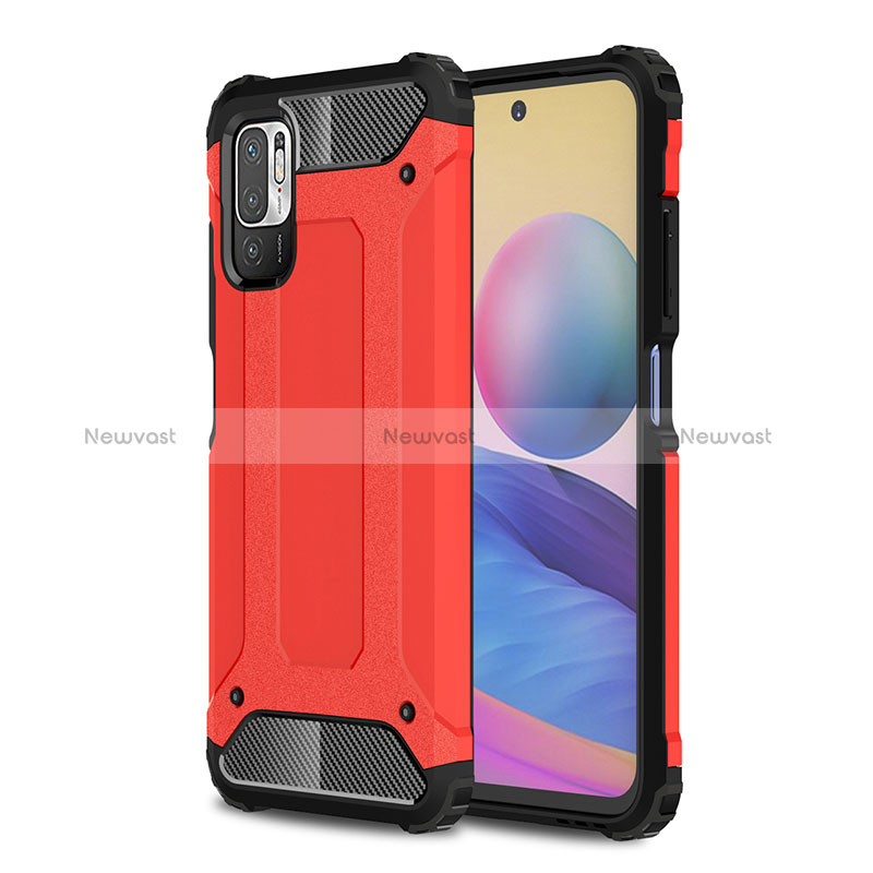 Silicone Matte Finish and Plastic Back Cover Case WL1 for Xiaomi Redmi Note 10T 5G Red