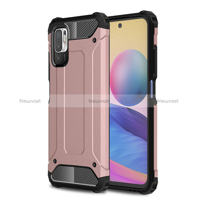 Silicone Matte Finish and Plastic Back Cover Case WL1 for Xiaomi Redmi Note 10T 5G Rose Gold