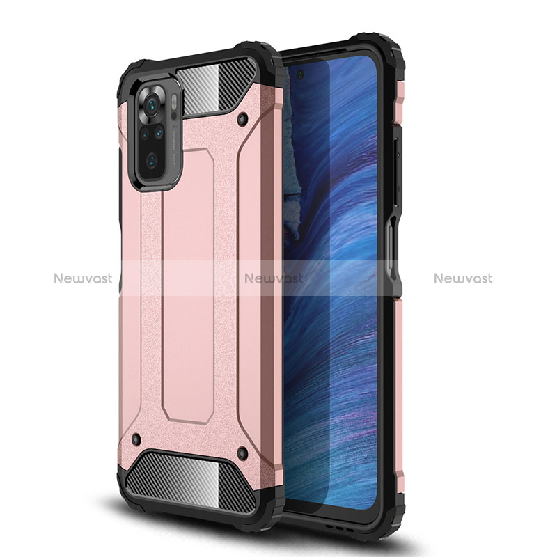 Silicone Matte Finish and Plastic Back Cover Case WL2 for Xiaomi Redmi Note 10 4G Rose Gold