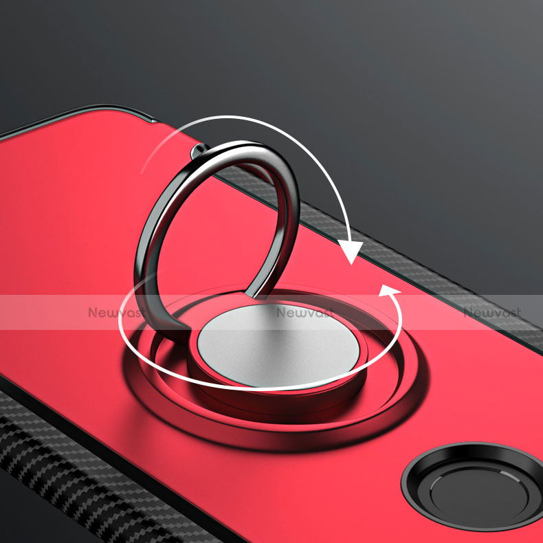 Silicone Matte Finish and Plastic Back Cover with Finger Ring Stand for Huawei Honor 9 Lite Red