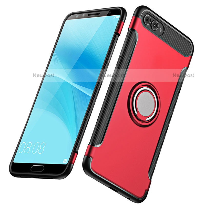 Silicone Matte Finish and Plastic Back Cover with Finger Ring Stand for Huawei Nova 2S Red