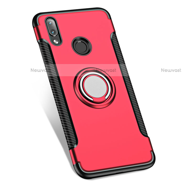 Silicone Matte Finish and Plastic Back Cover with Finger Ring Stand for Huawei Nova 3e Red