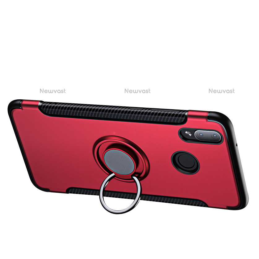 Silicone Matte Finish and Plastic Back Cover with Finger Ring Stand for Huawei Nova 3e Red