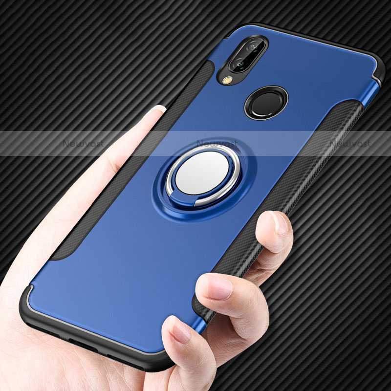 Silicone Matte Finish and Plastic Back Cover with Finger Ring Stand for Huawei Nova 3i Blue