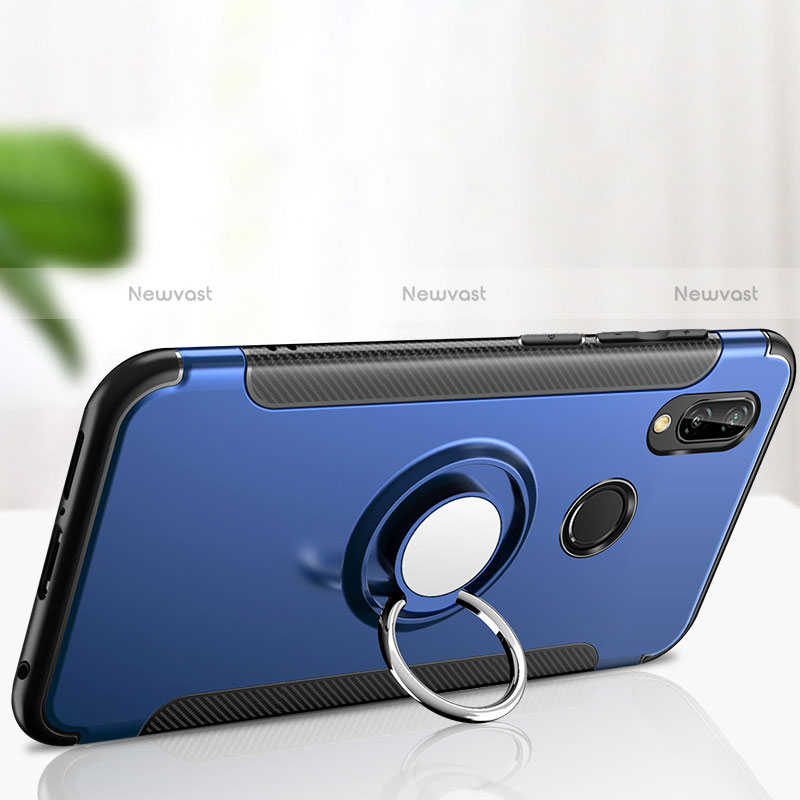 Silicone Matte Finish and Plastic Back Cover with Finger Ring Stand for Huawei Nova 3i Blue