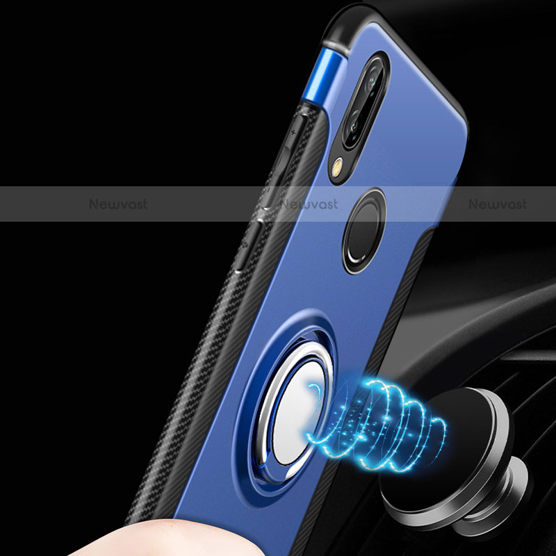 Silicone Matte Finish and Plastic Back Cover with Finger Ring Stand for Huawei Nova 3i Blue