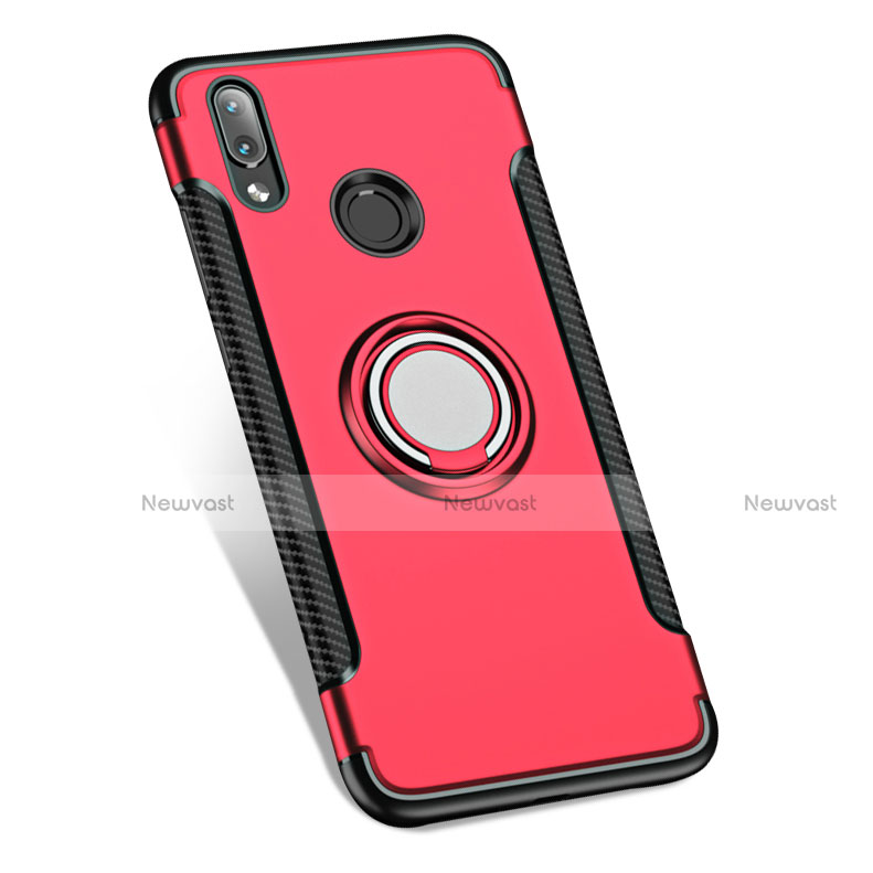 Silicone Matte Finish and Plastic Back Cover with Finger Ring Stand for Huawei P20 Lite Red