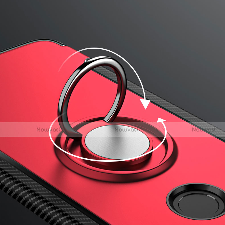 Silicone Matte Finish and Plastic Back Cover with Finger Ring Stand for Huawei P20 Lite Red