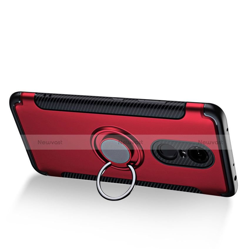 Silicone Matte Finish and Plastic Back Cover with Finger Ring Stand for Xiaomi Redmi Note 5 Indian Version Red