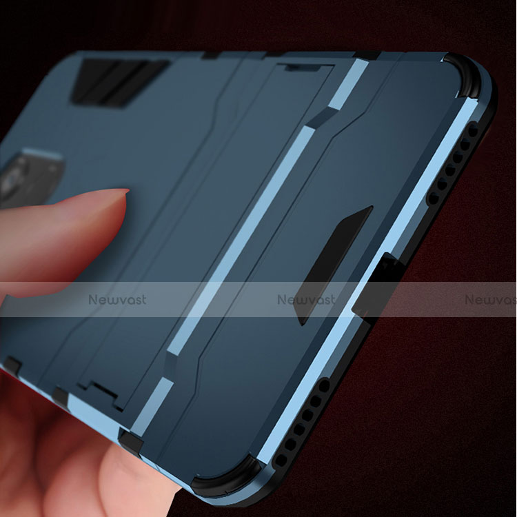 Silicone Matte Finish and Plastic Back Cover with Stand for Huawei Honor V9 Play Blue