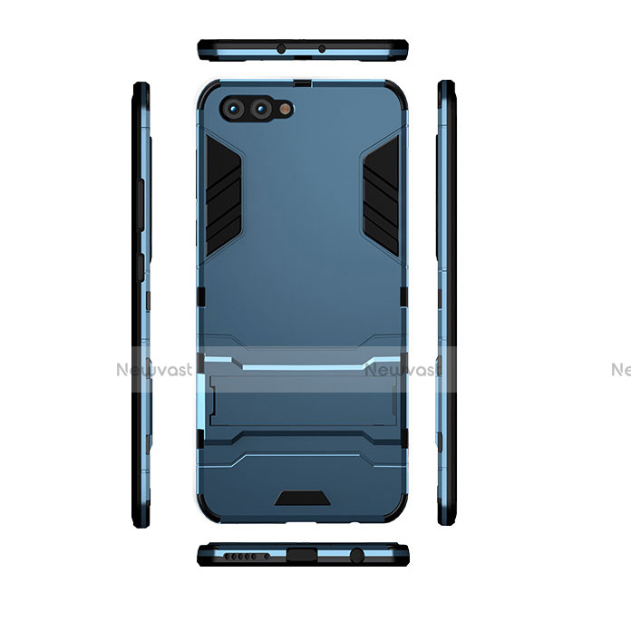 Silicone Matte Finish and Plastic Back Cover with Stand for Huawei Honor View 10 Blue