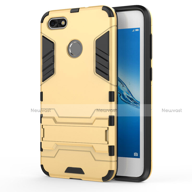 Silicone Matte Finish and Plastic Back Cover with Stand for Huawei P9 Lite Mini Gold