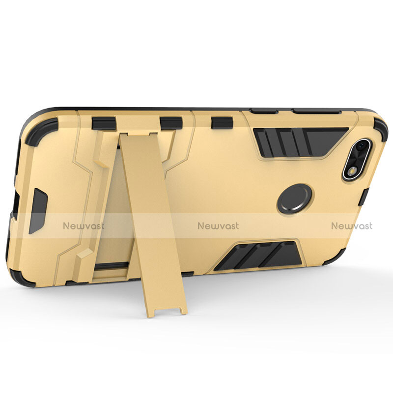 Silicone Matte Finish and Plastic Back Cover with Stand for Huawei P9 Lite Mini Gold