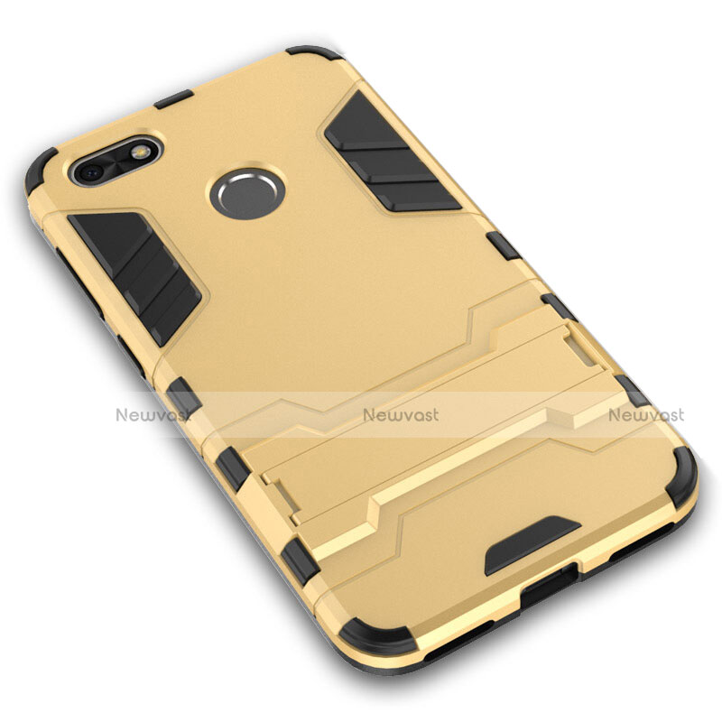 Silicone Matte Finish and Plastic Back Cover with Stand for Huawei P9 Lite Mini Gold