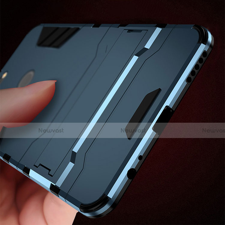 Silicone Matte Finish and Plastic Back Cover with Stand for OnePlus 5T A5010 Blue