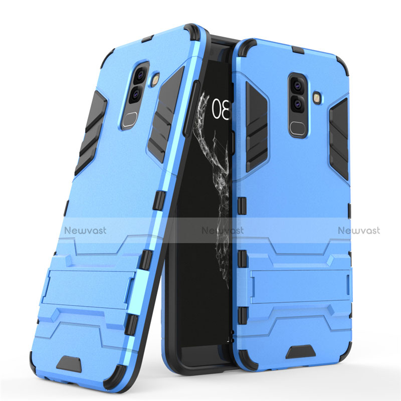 Silicone Matte Finish and Plastic Back Cover with Stand for Samsung Galaxy A6 Plus (2018) Blue