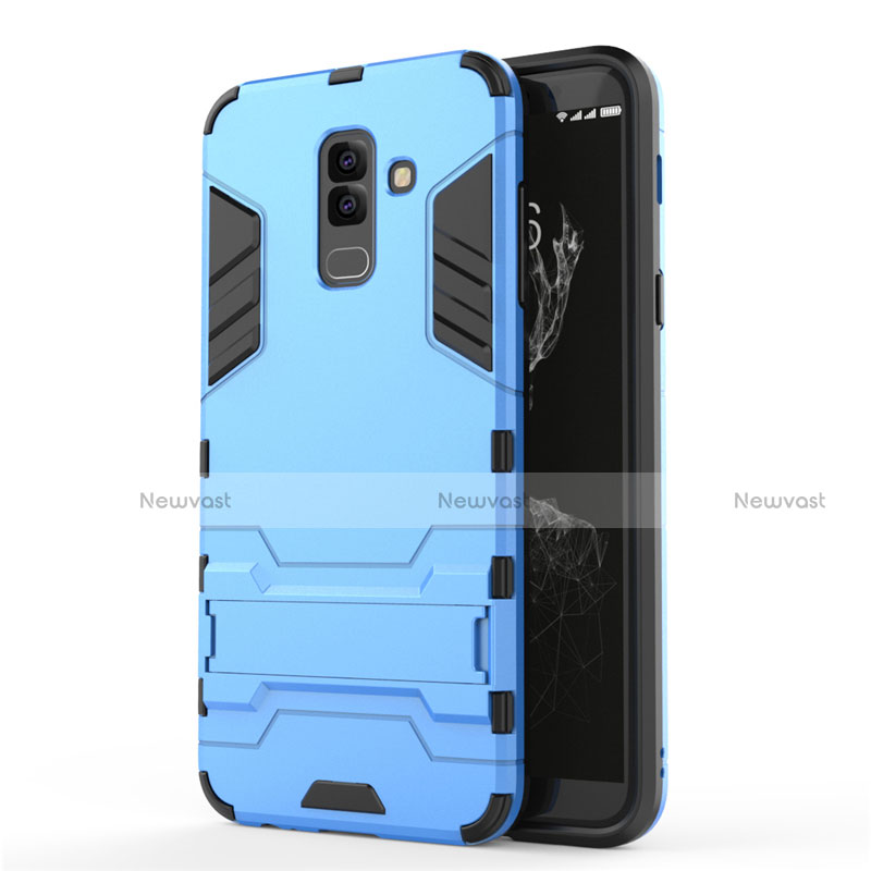 Silicone Matte Finish and Plastic Back Cover with Stand for Samsung Galaxy A6 Plus (2018) Blue