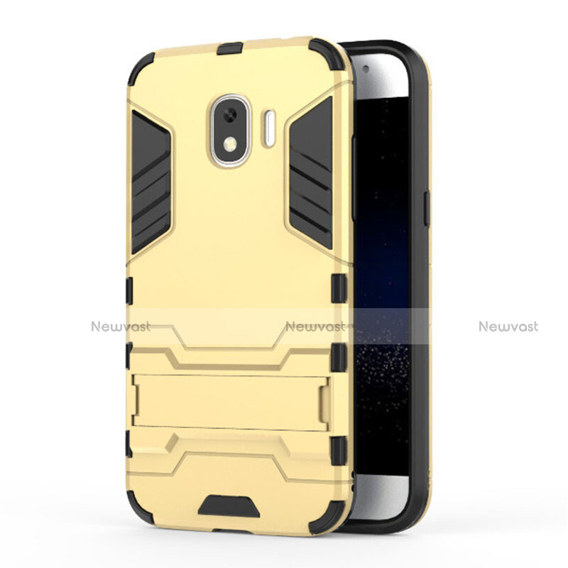 Silicone Matte Finish and Plastic Back Cover with Stand for Samsung Galaxy Grand Prime Pro (2018) Gold